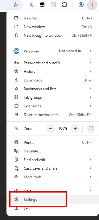 chrome menu