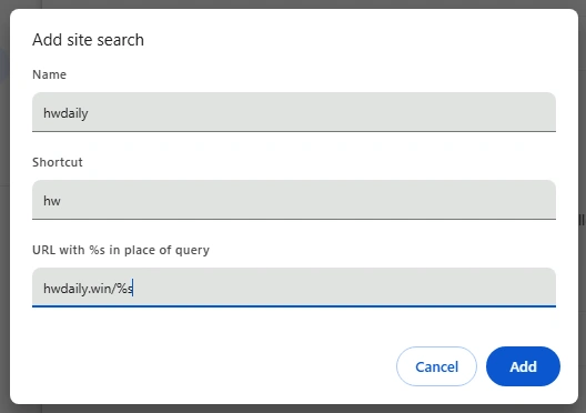 chrome popup where to add hwdaily as your search engine