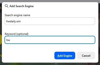 firefox popup where to add hwdaily as your search engine