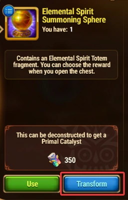 Exchanging a totem for cataltysts